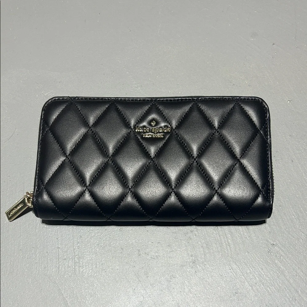 Kate Spade New York Black Diamond Quilted Pattern Leather Wallet